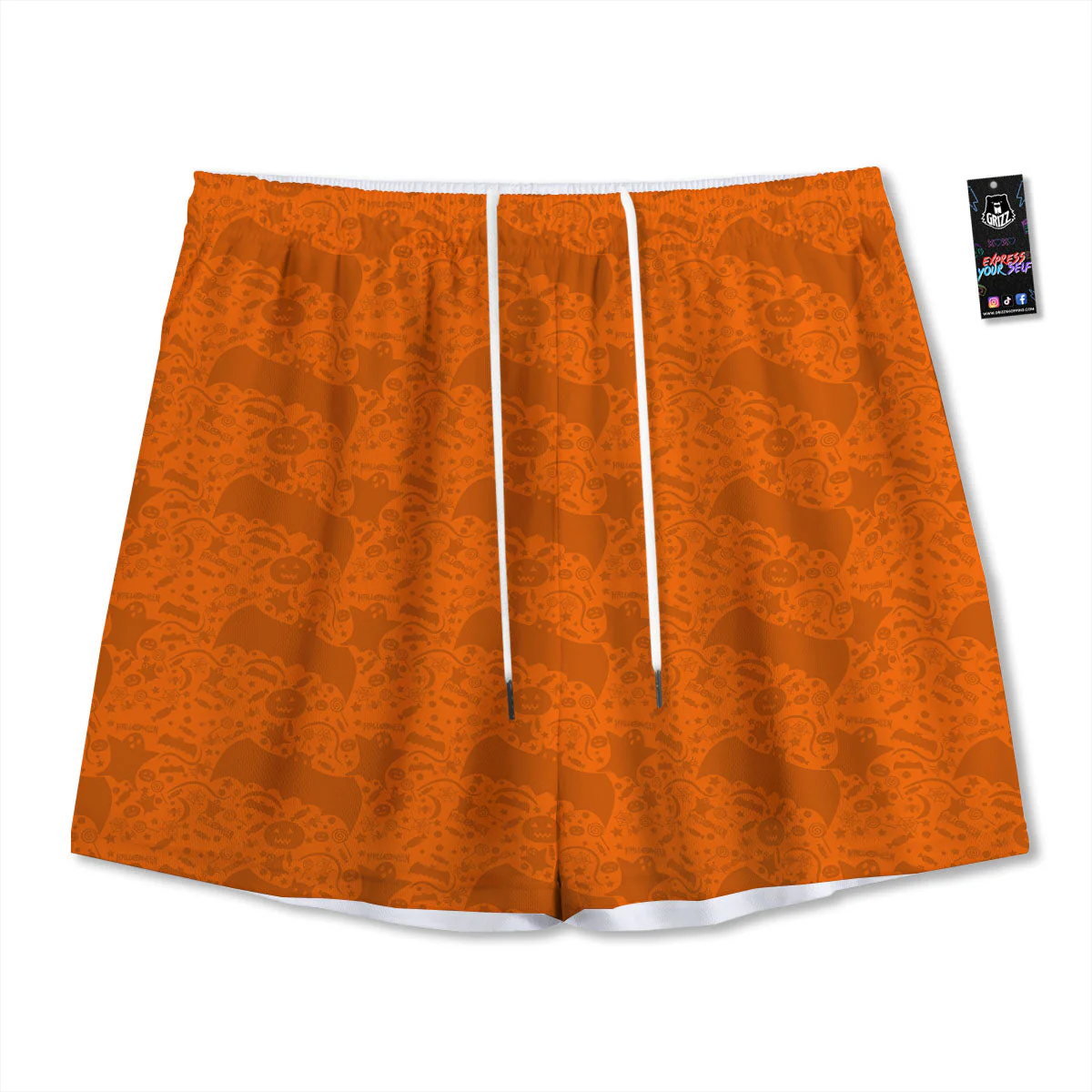 Halloween Orange Print Pattern Mesh Shorts