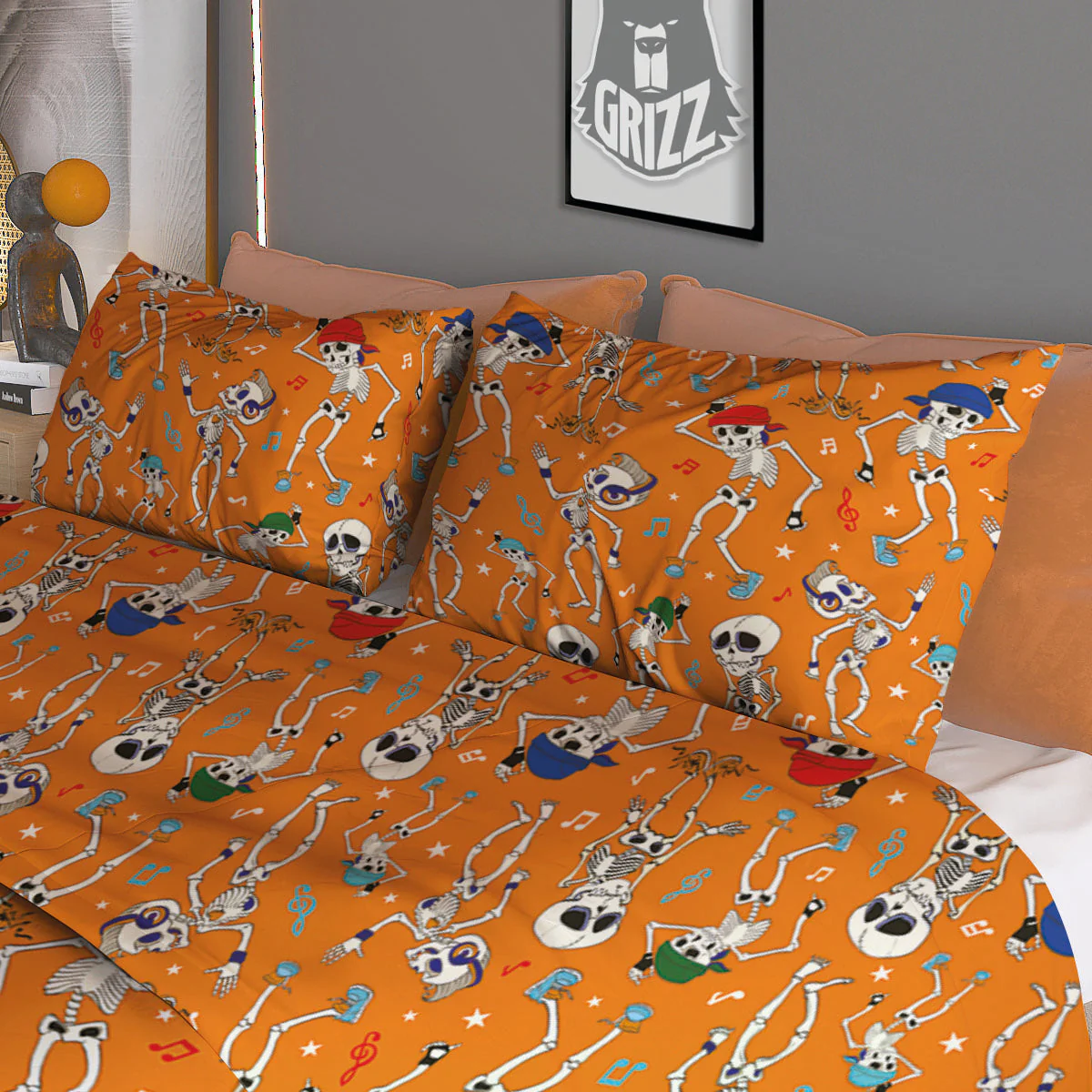Halloween Party Orange Print Pattern Duvet Cover Bedding Set - Image 3