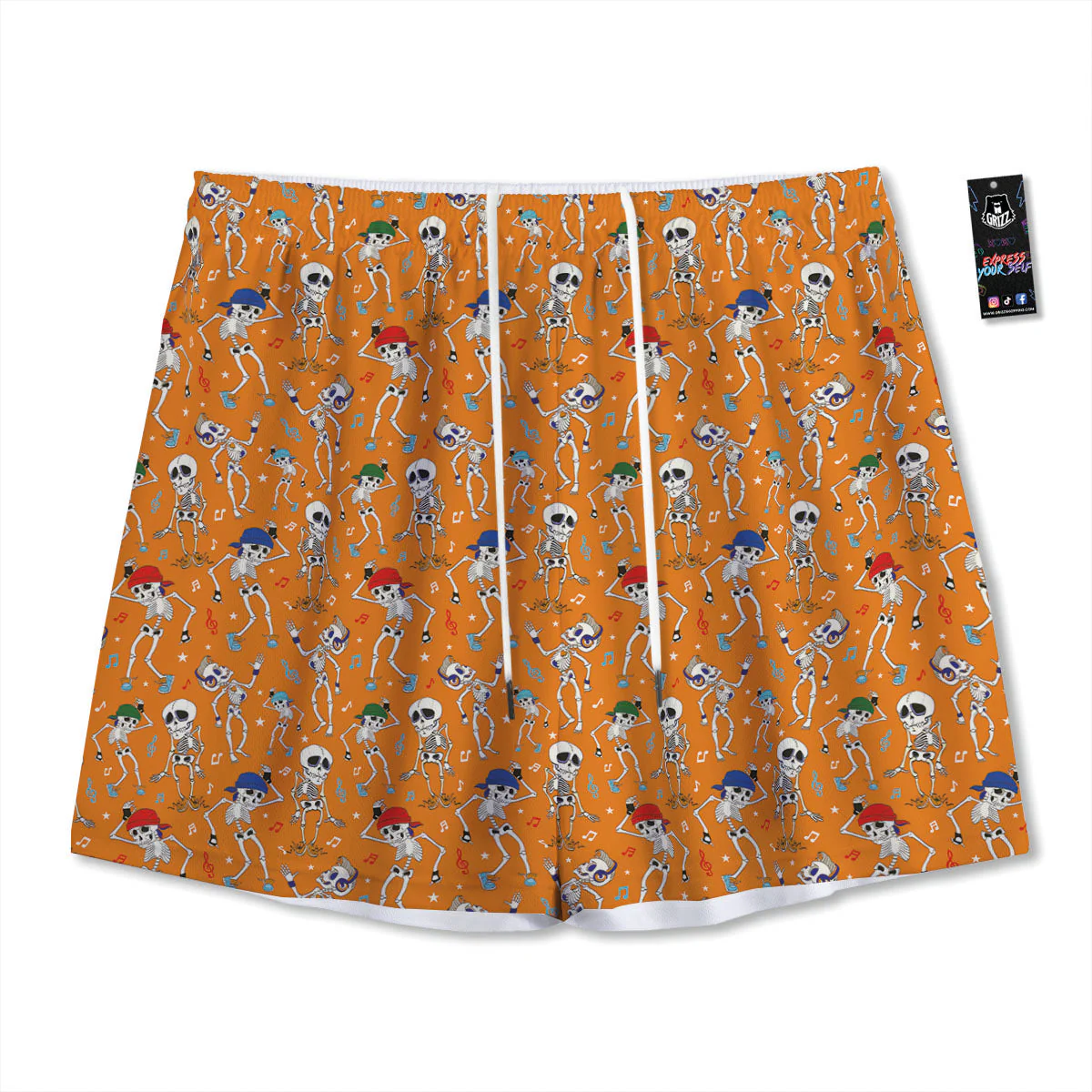 Halloween Party Orange Print Pattern Mesh Shorts