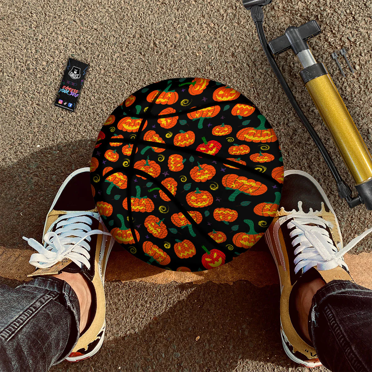 Halloween Pumpkin Print Pattern Basketball - Image 2