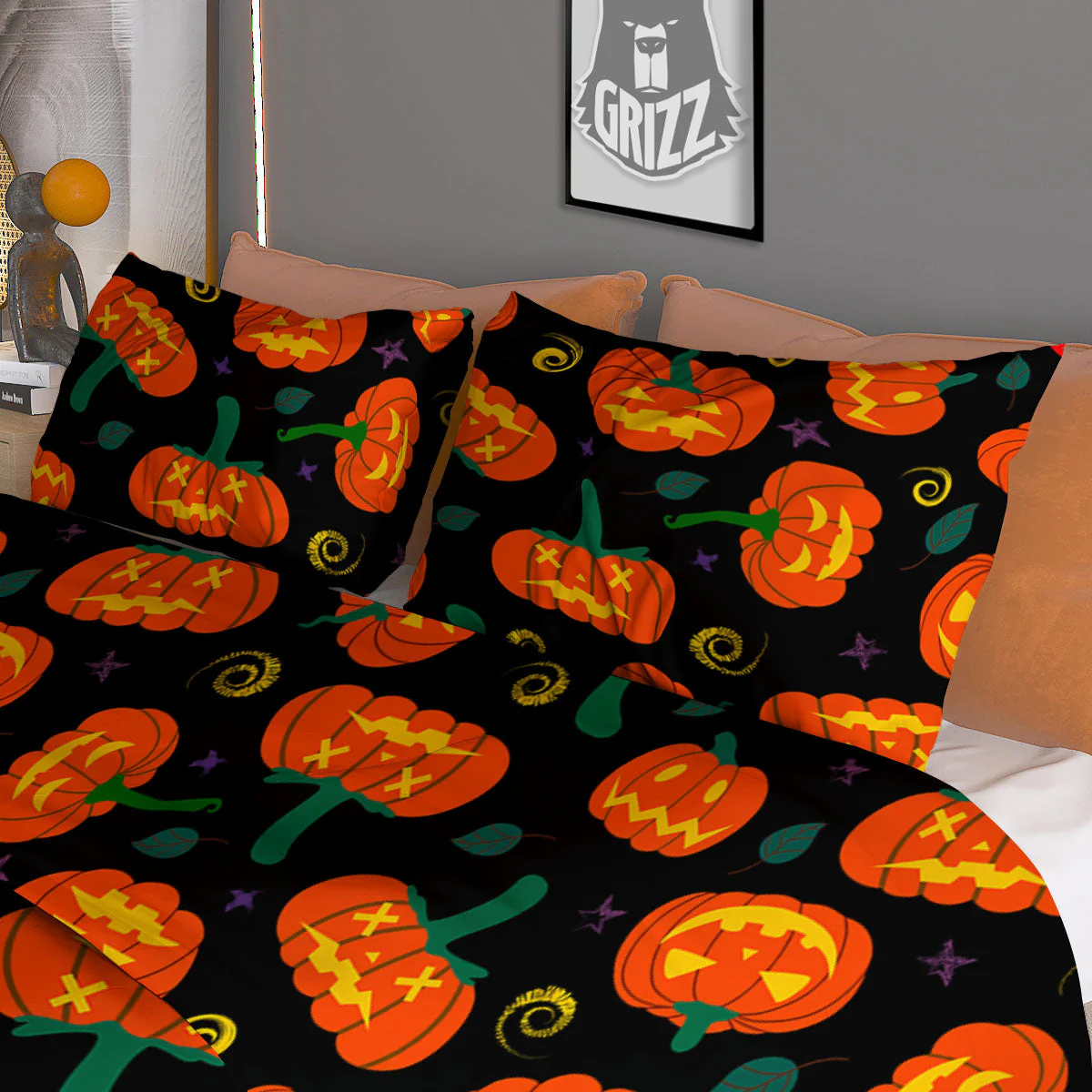 Halloween Pumpkin Print Pattern Duvet Cover Bedding Set - Image 3