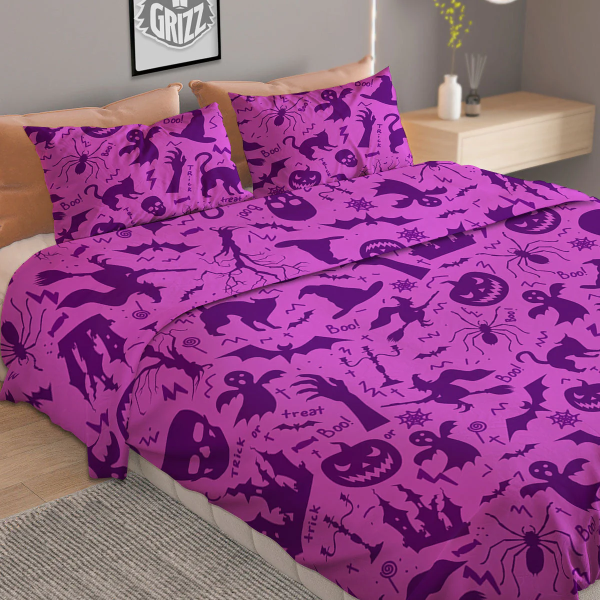 Halloween Purple Print Pattern Duvet Cover Bedding Set - Image 2