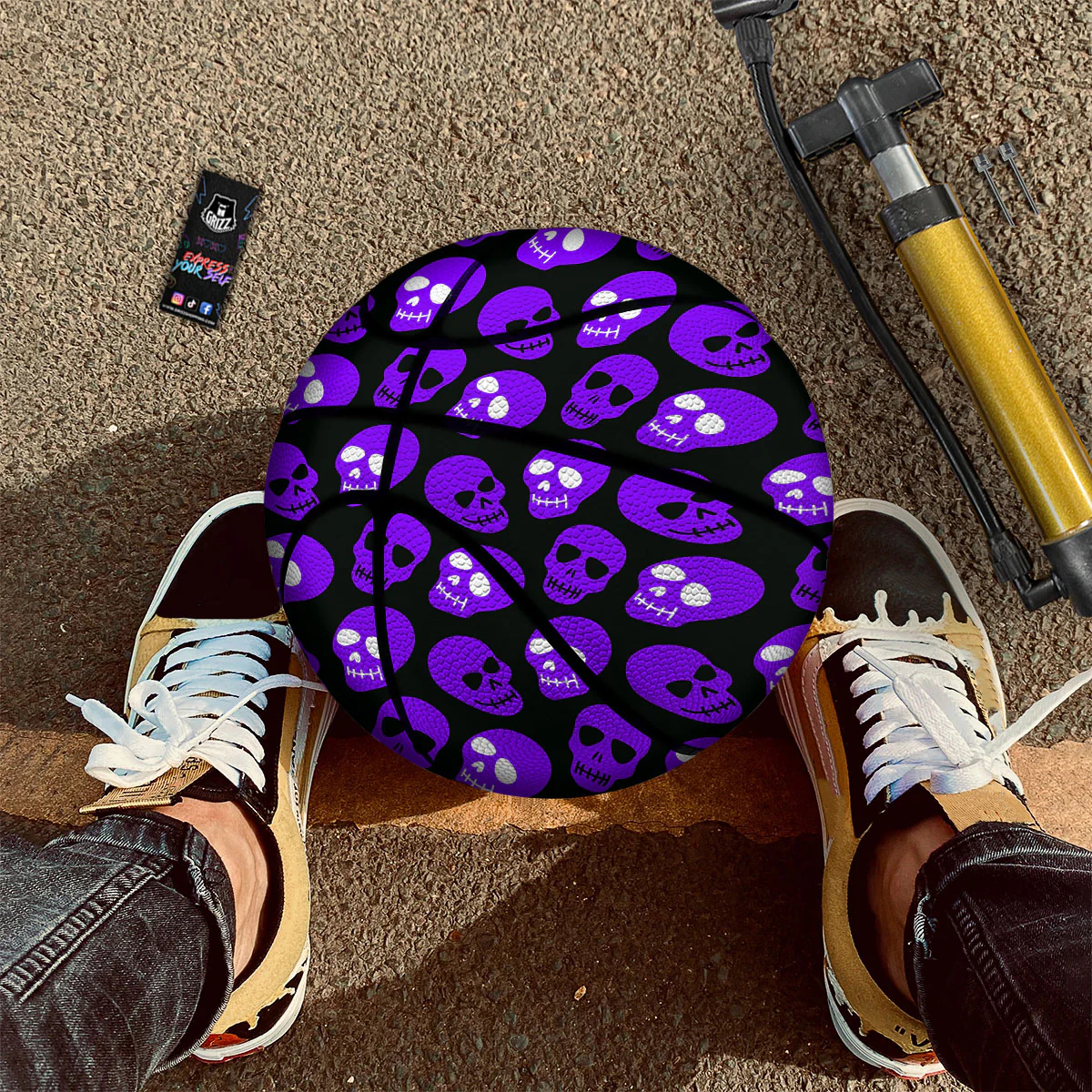 Halloween Skull Black And Purple Print Basketball - Image 2