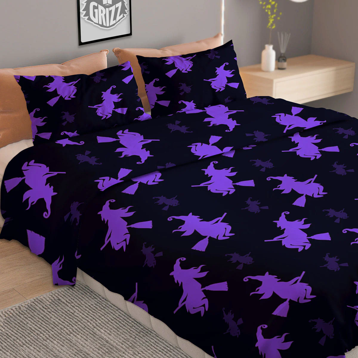 Halloween Witch Purple Print Pattern Duvet Cover Bedding Set - Image 2