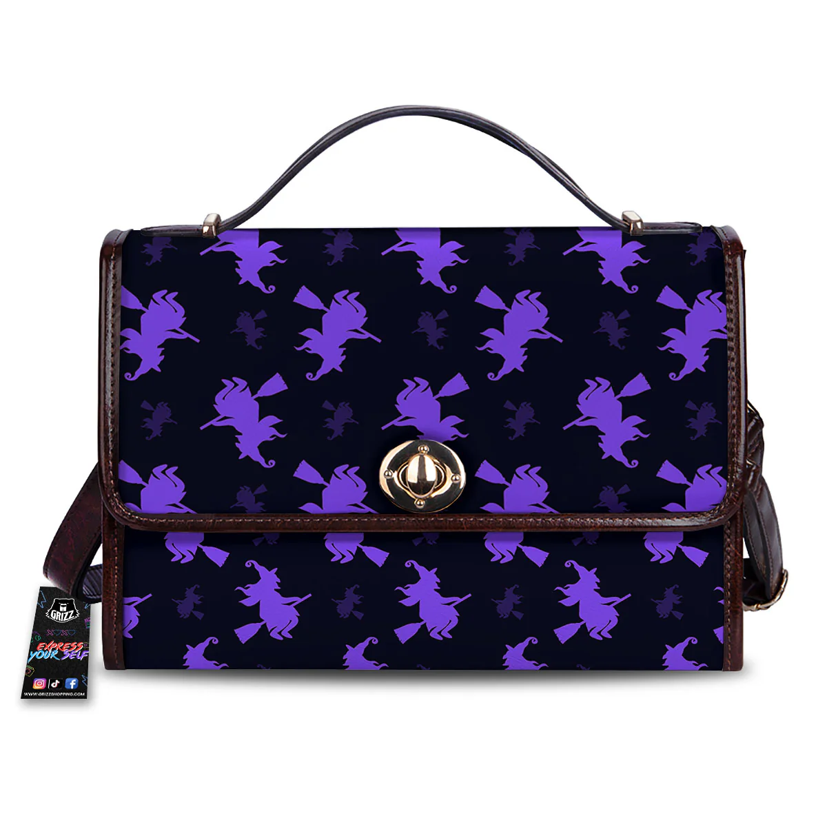 Halloween Witch Purple Print Pattern Women's Satchel Bag