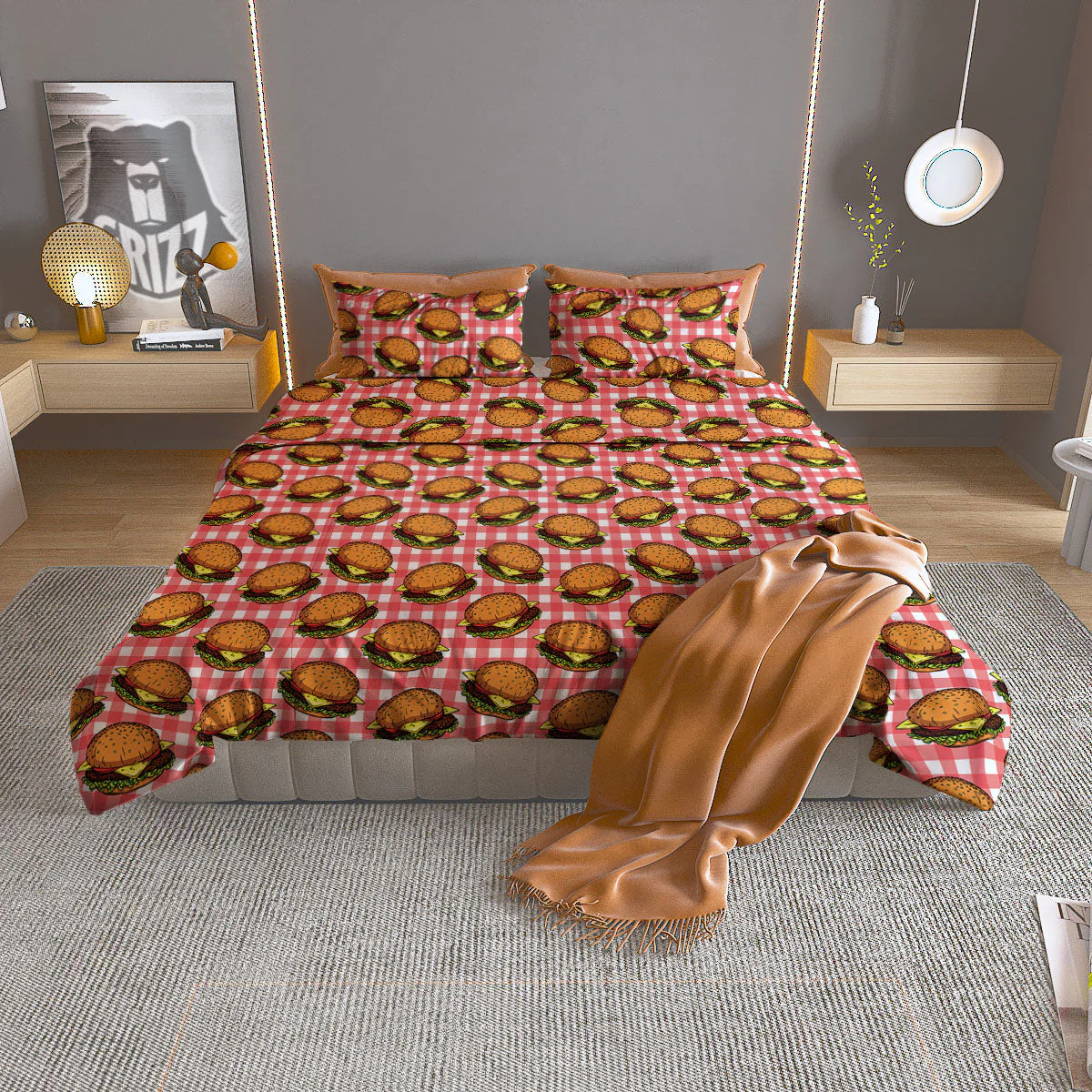 Hamburger Plaid Print Pattern Duvet Cover Bedding Set