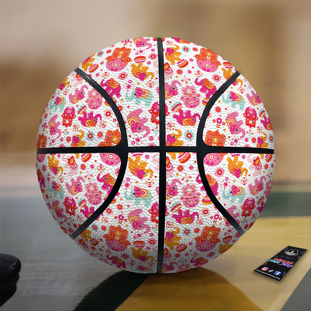 Hamsa And Girly Elephant Print Pattern Basketball