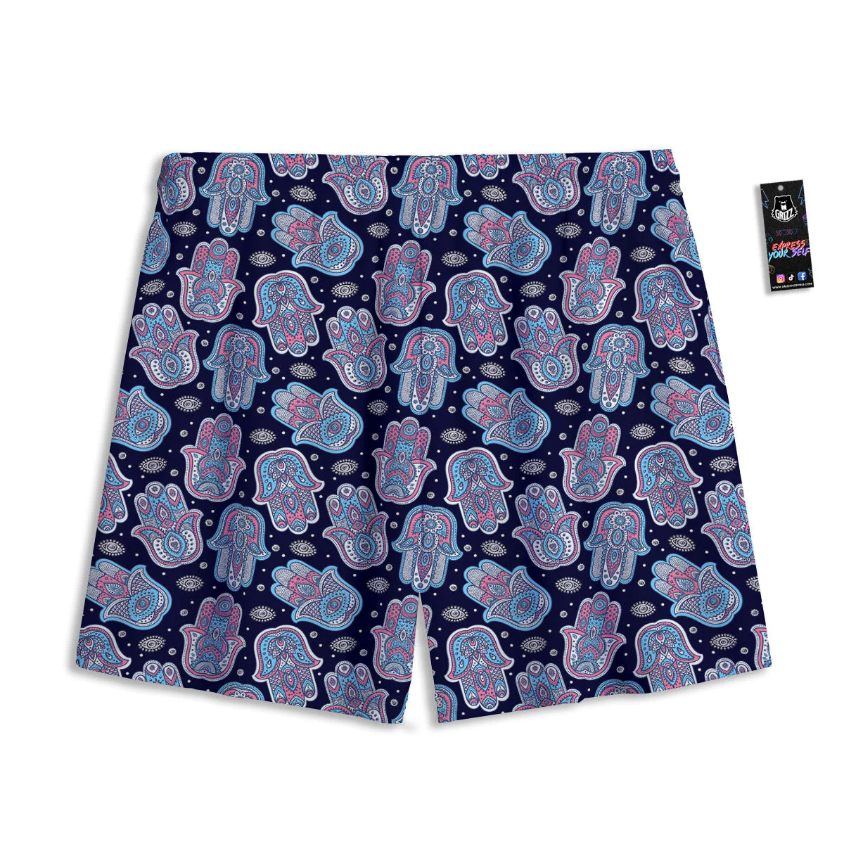 Hamsa Boho Print Pattern Mesh Shorts - Image 2