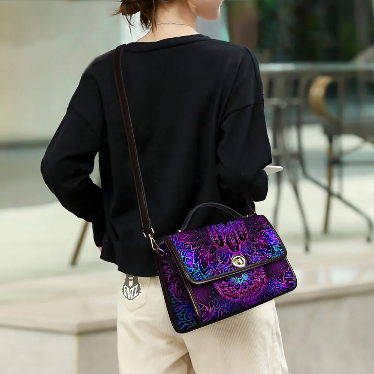 Hamsa Hand Purple Print Women's Satchel Bag - Image 3