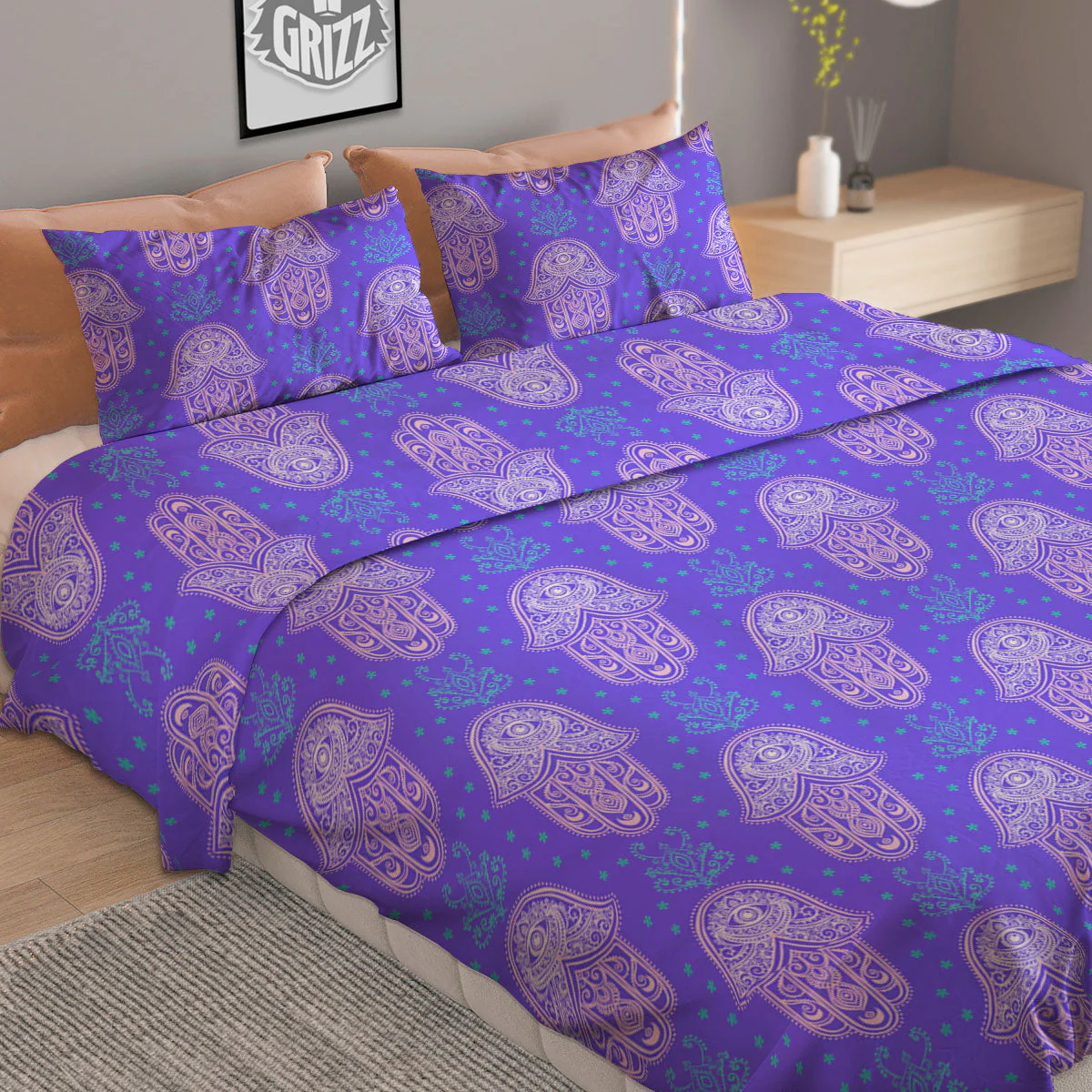 Hamsa Indian Print Pattern Duvet Cover Bedding Set - Image 2