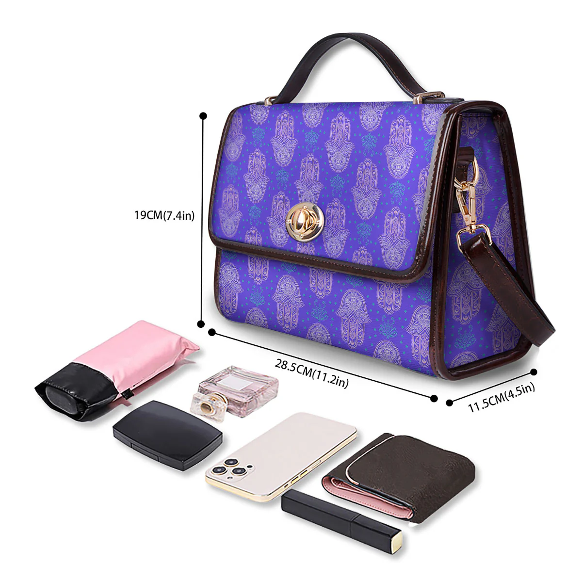 Hamsa Indian Print Pattern Women's Satchel Bag - Image 4