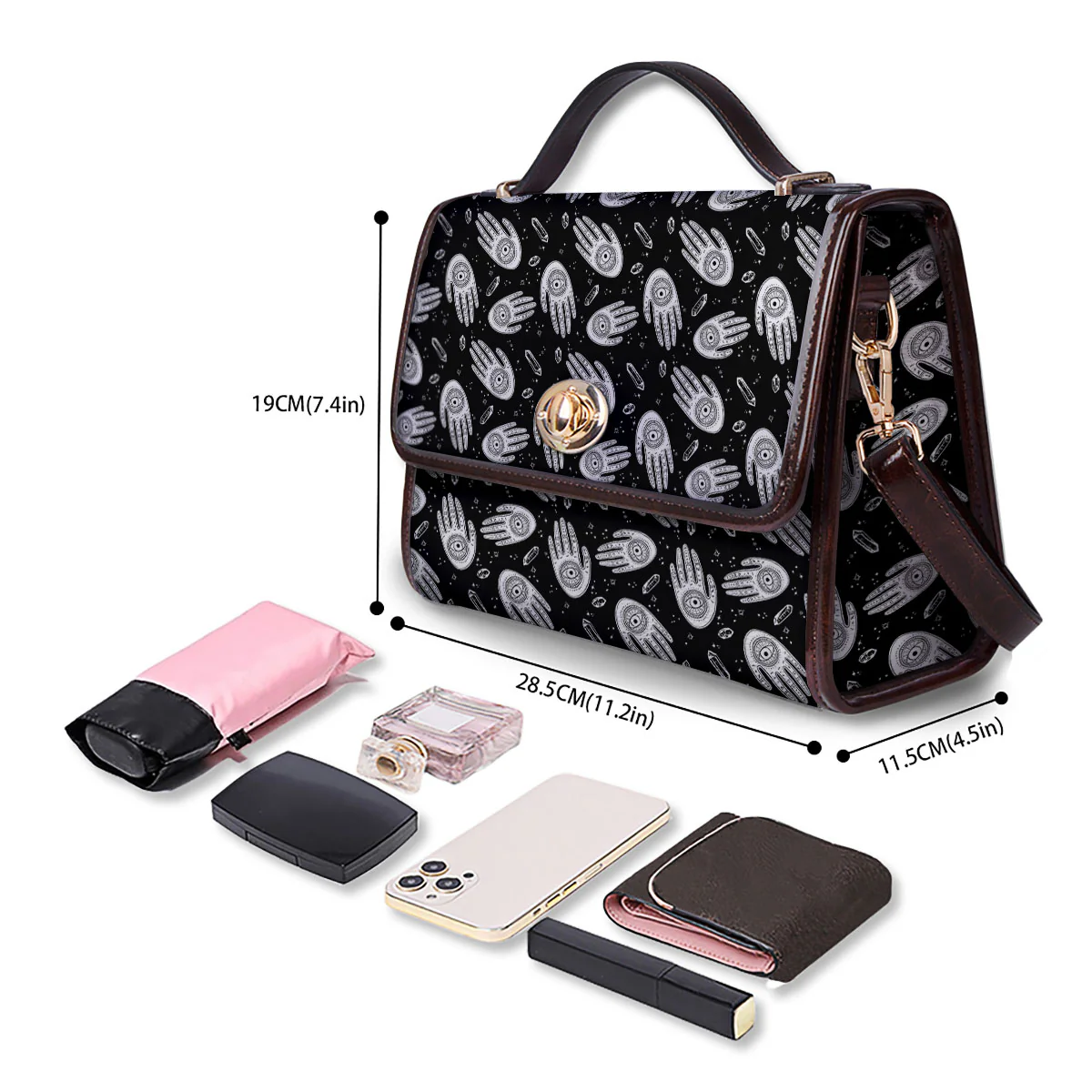 Hamsa Symbol Print Pattern Women's Satchel Bag - Image 4