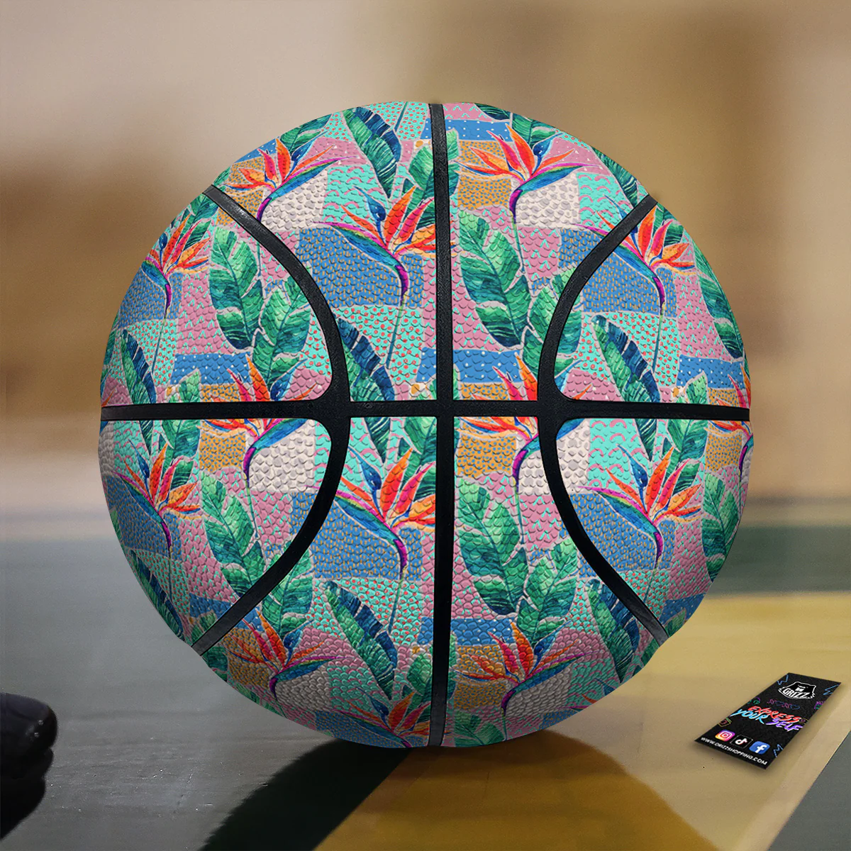 Hand Drawn Watercolor Tropical Print Pattern Basketball
