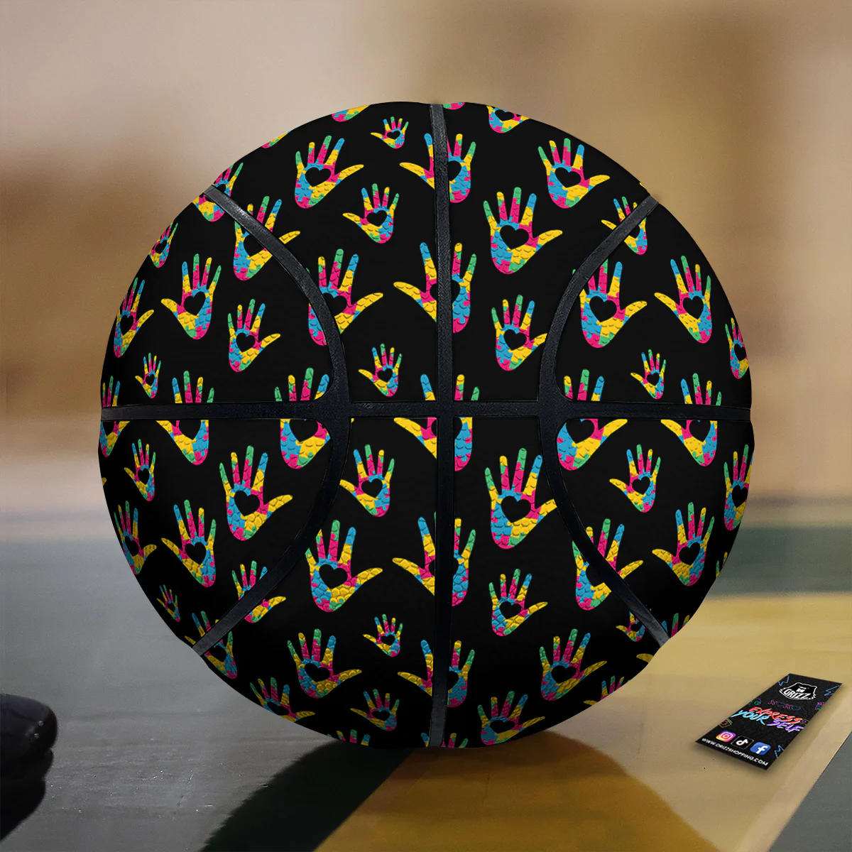 Hand Shaped Autism Day Print Pattern Basketball