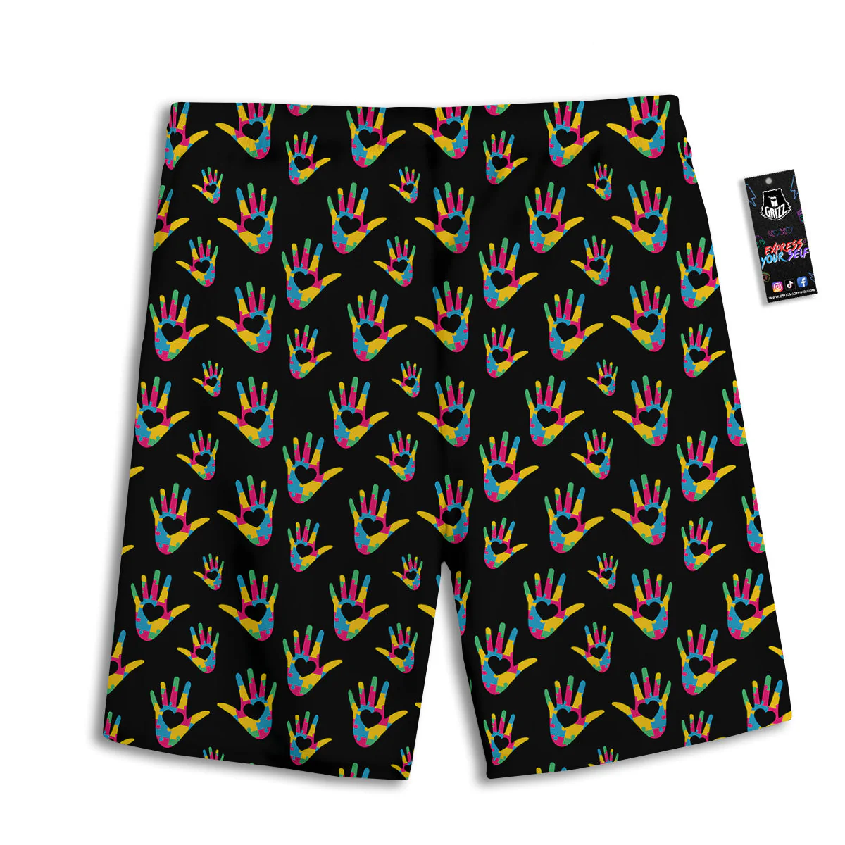 Hand Shaped Autism Day Print Pattern Men's Athletic Shorts - Image 2