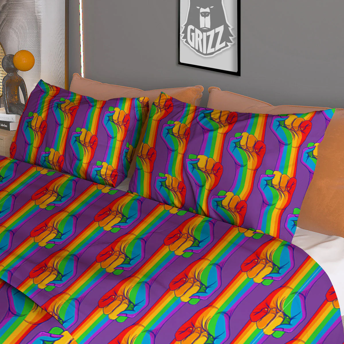Hand Sign Gay Pride Print Pattern Duvet Cover Bedding Set - Image 3
