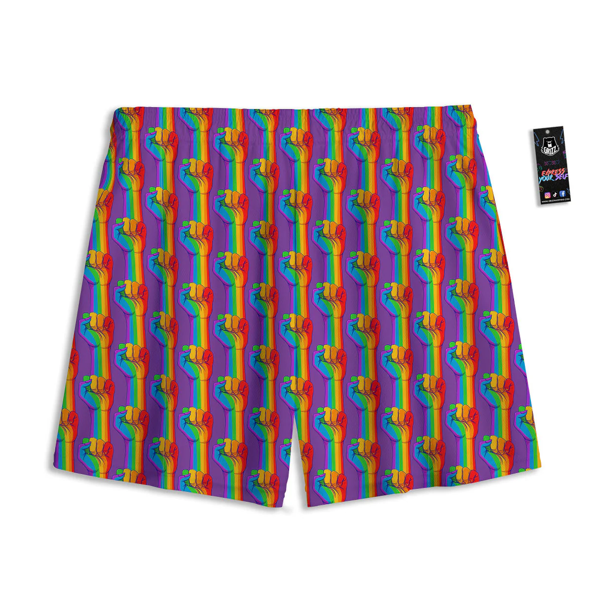 Hand Sign Gay Pride Print Pattern Mesh Shorts - Image 2