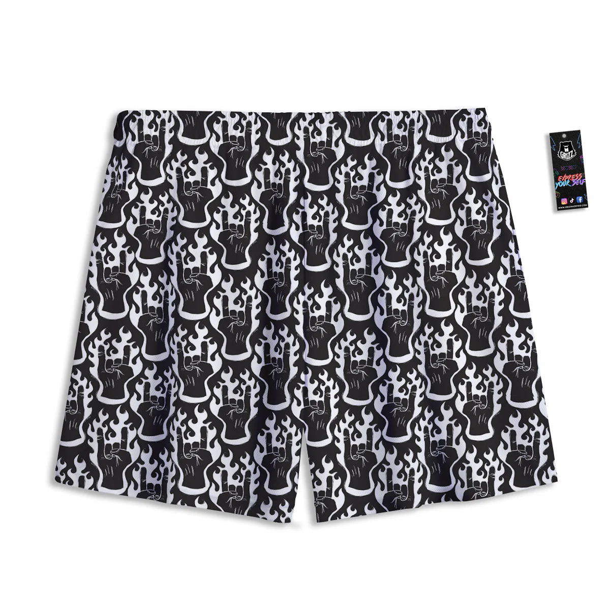 Hand Sign Rock And Roll Print Pattern Mesh Shorts - Image 2