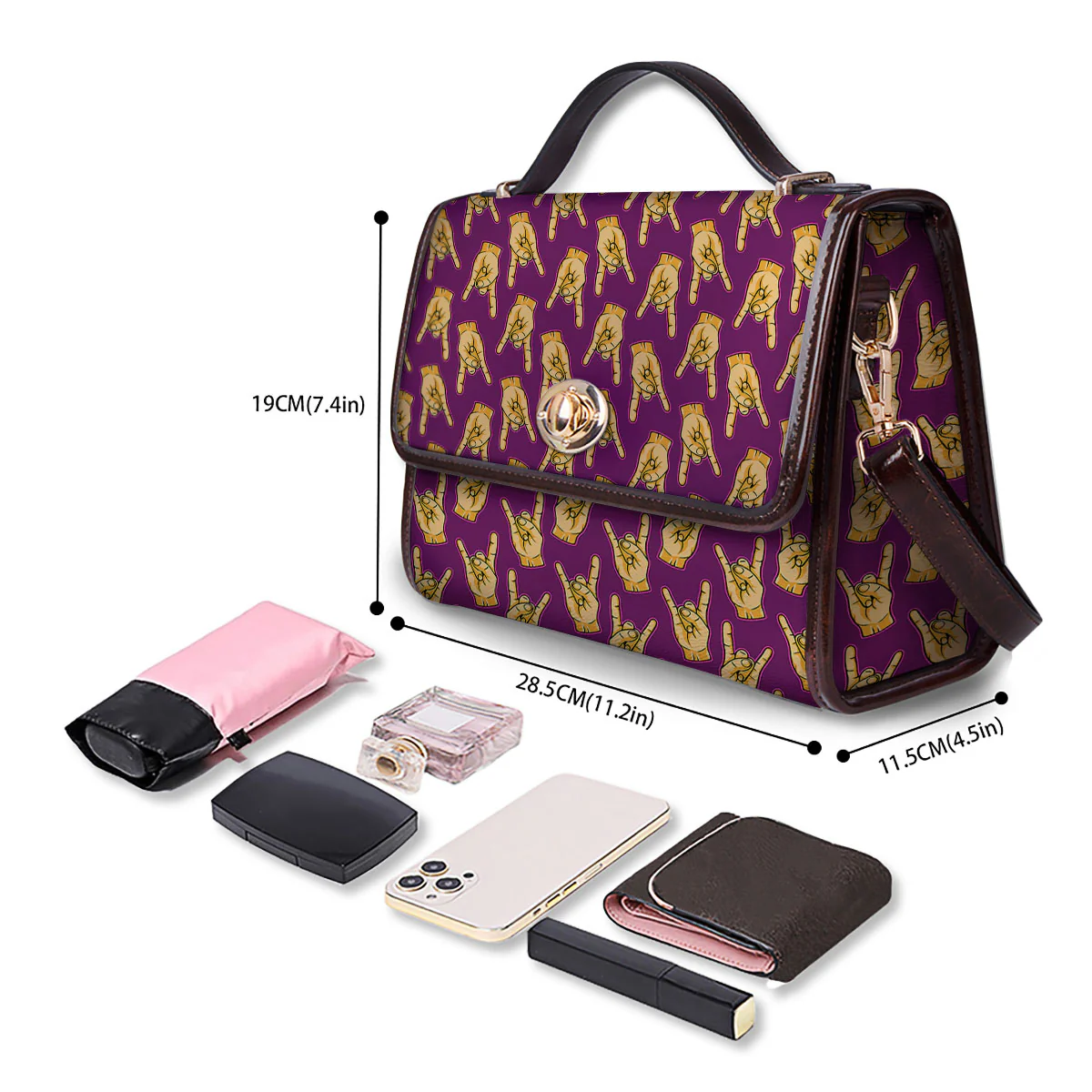 Hand Symbol Rock And Roll Print Pattern Women's Satchel Bag - Image 4
