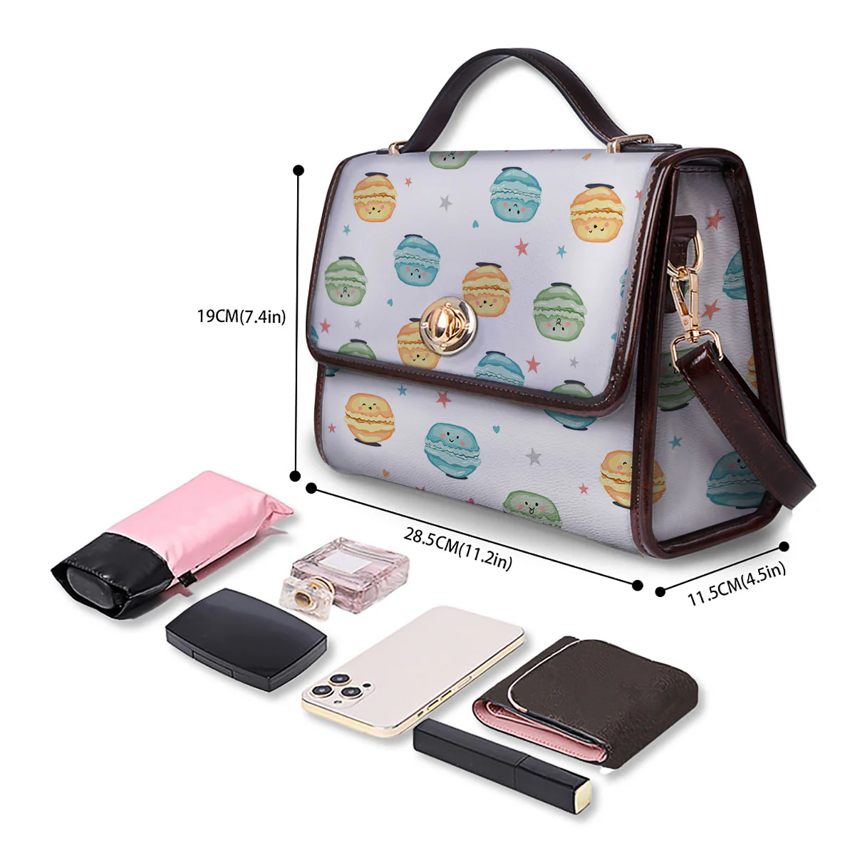 Happy Macarons Print Pattern Women's Satchel Bag - Image 4