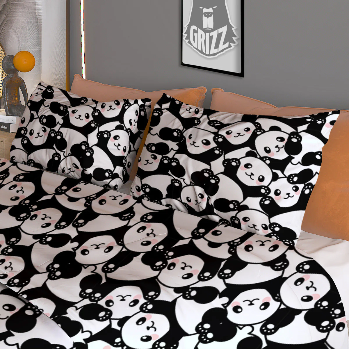 Happy Panda Cute Print Pattern Duvet Cover Bedding Set - Image 3