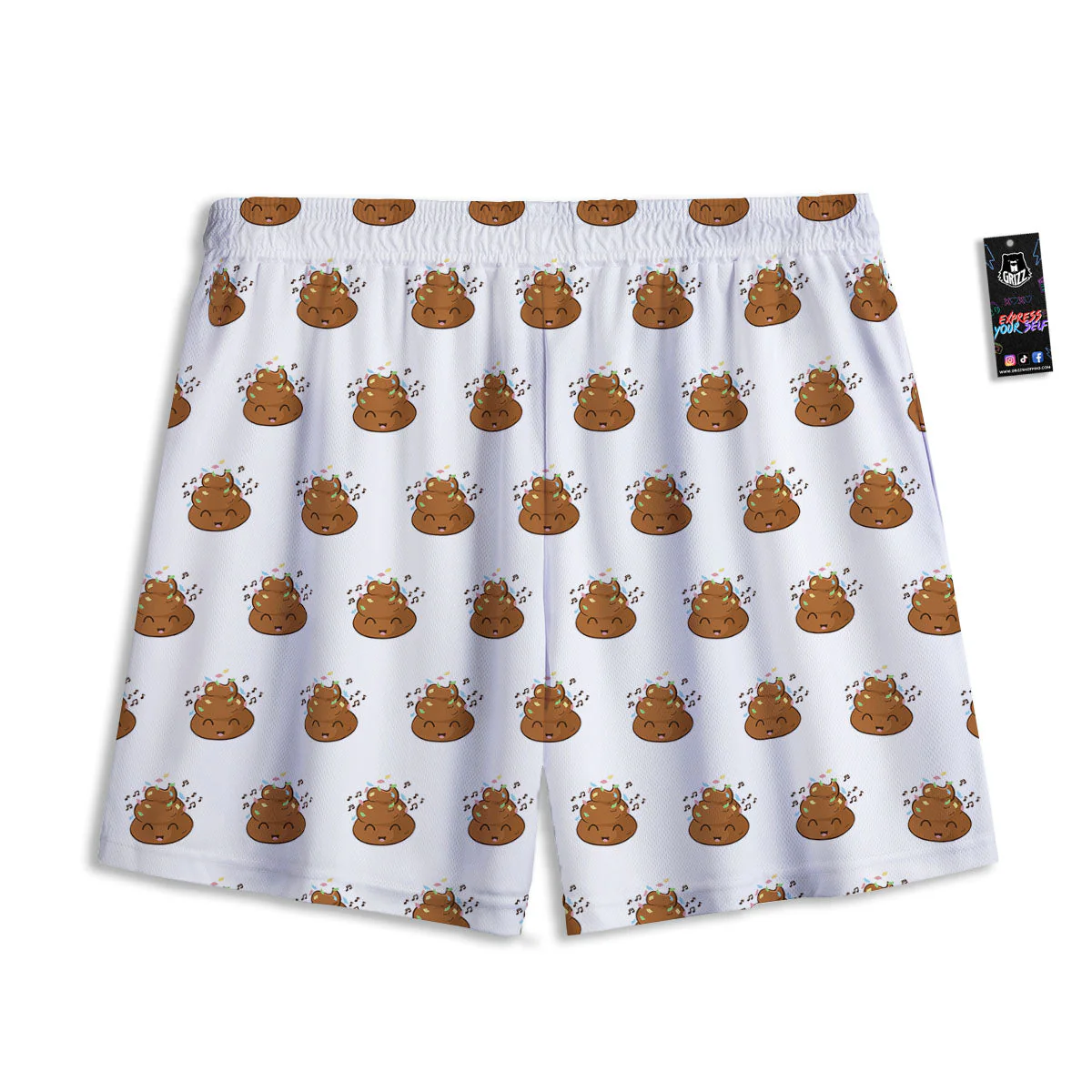 Happy Poop Print Pattern Mesh Shorts - Image 2