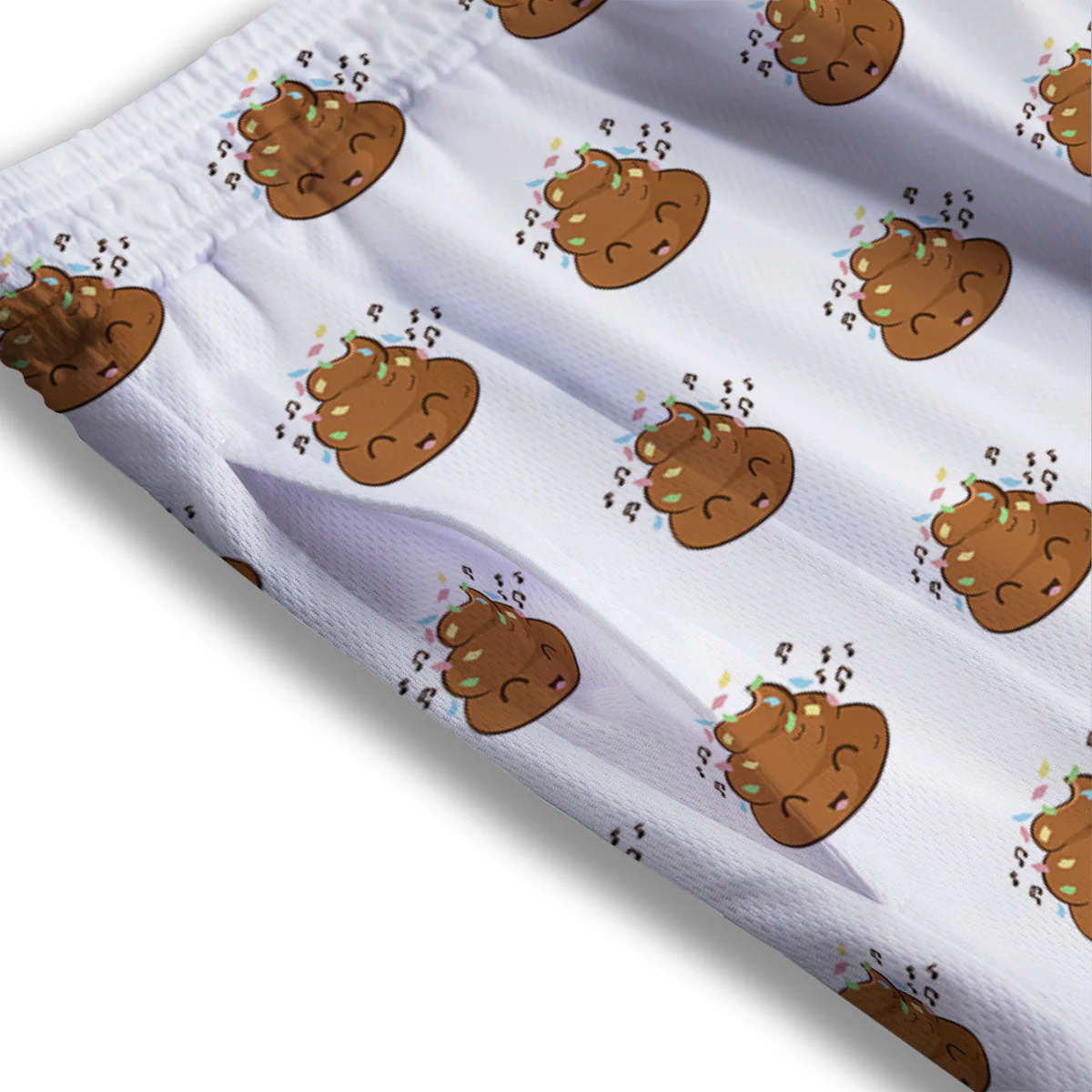 Happy Poop Print Pattern Mesh Shorts - Image 3