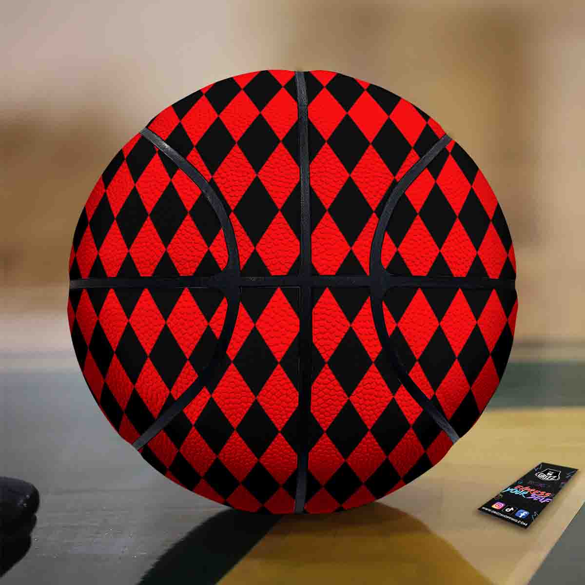 Harlequin Black And Red Print Pattern Basketball