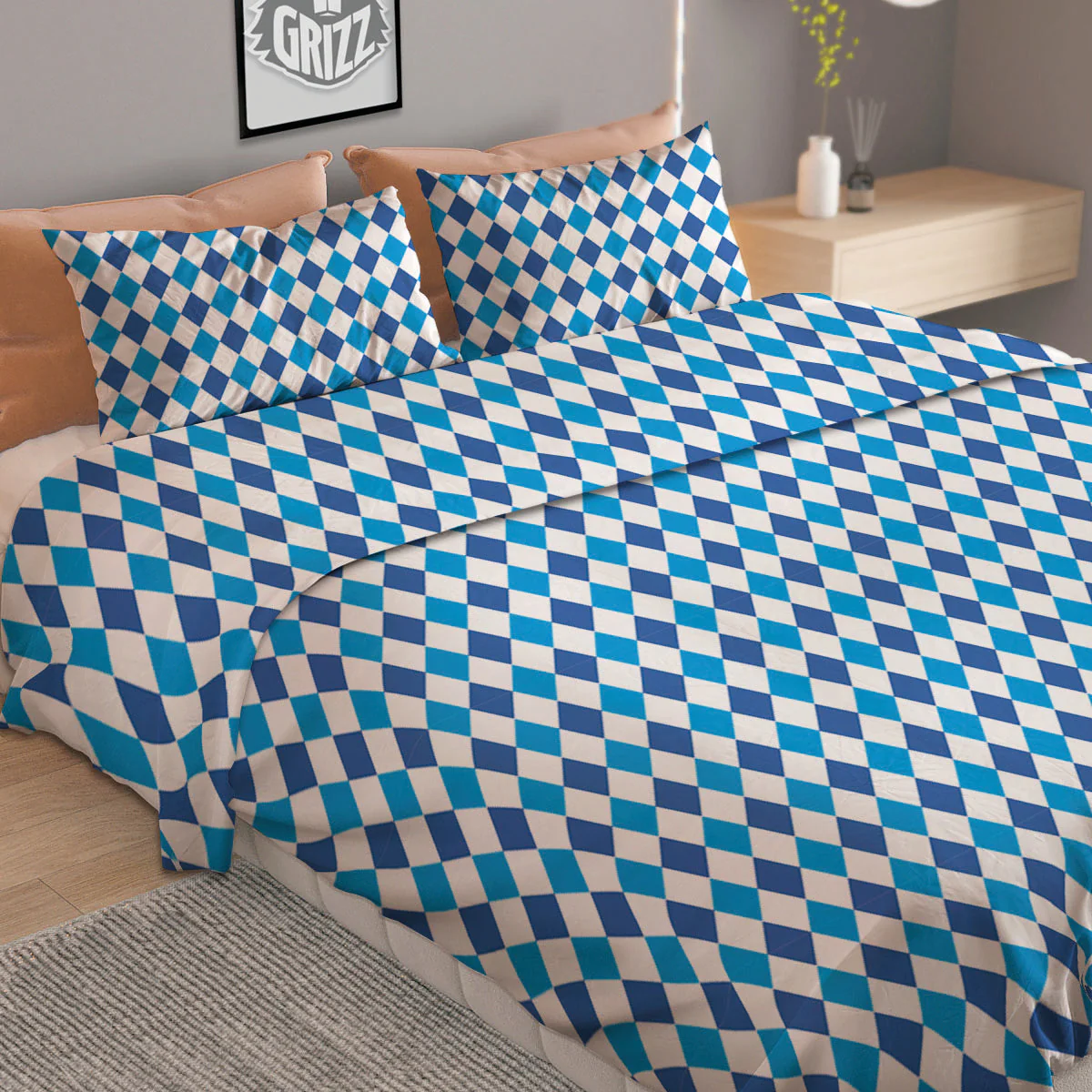 Harlequin Blue Print Pattern Duvet Cover Bedding Set - Image 2