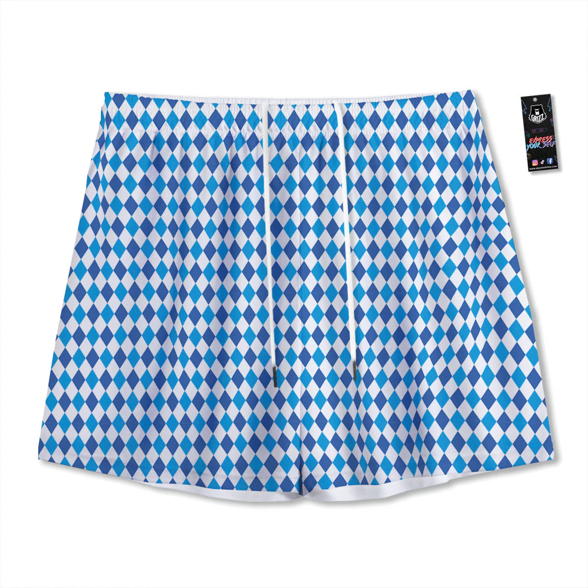 Harlequin Blue Print Pattern Mesh Shorts