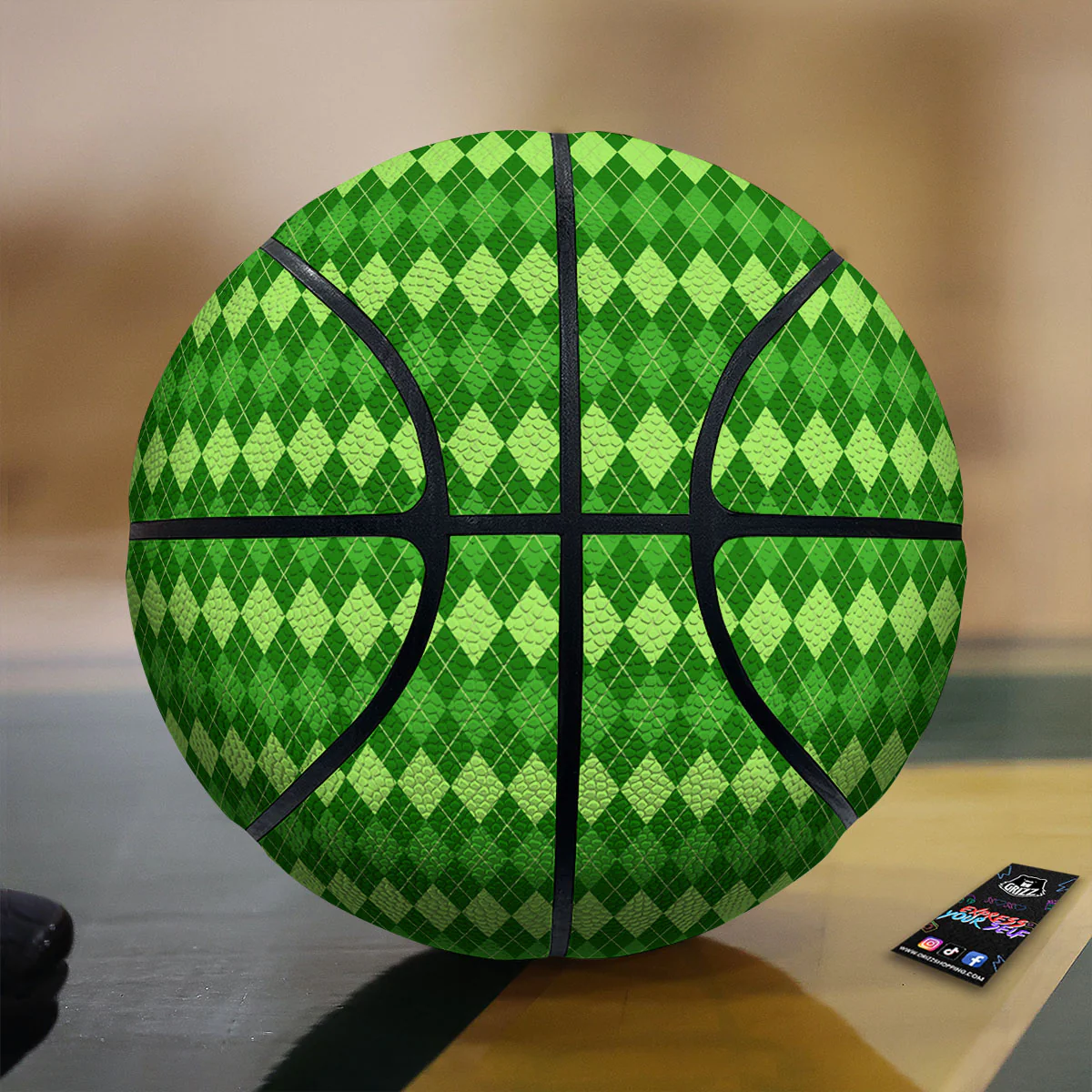 Harlequin Green Print Pattern Basketball