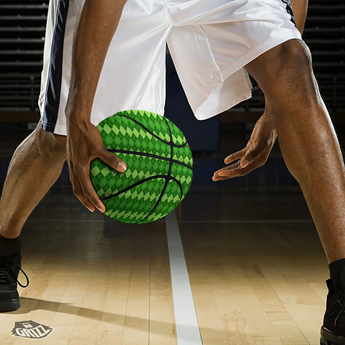 Harlequin Green Print Pattern Basketball - Image 3