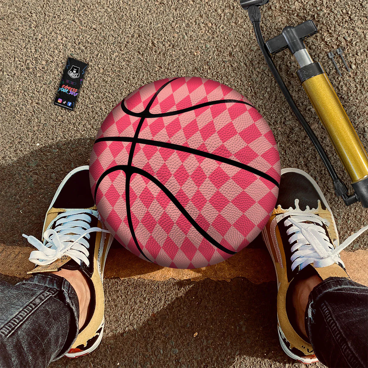 Harlequin Pink Print Pattern Basketball - Image 2