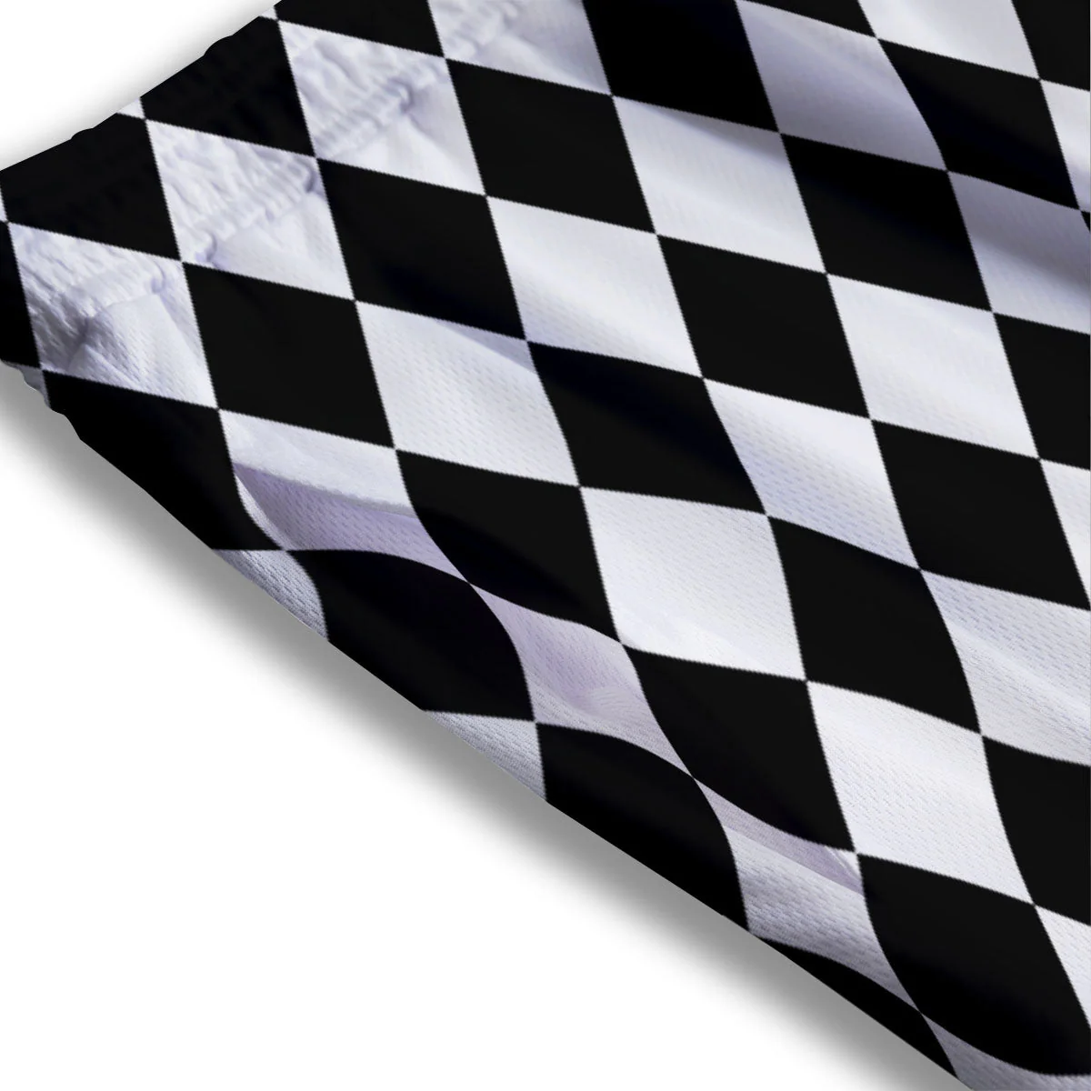 Harlequin White And Black Print Pattern Mesh Shorts - Image 3
