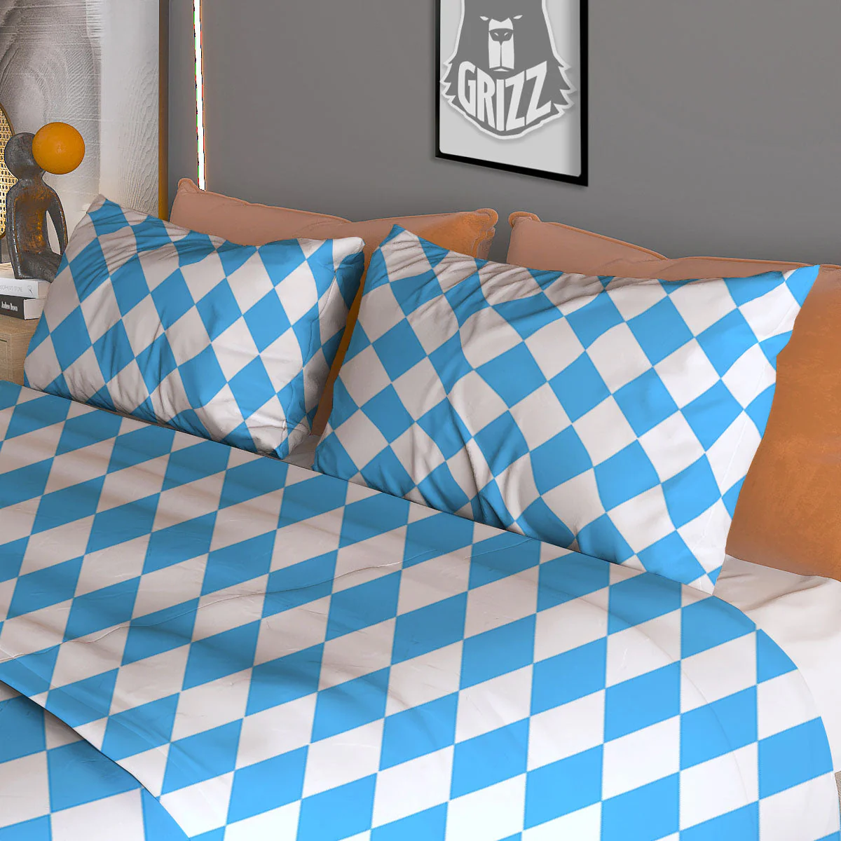 Harlequin White And Blue Print Pattern Duvet Cover Bedding Set - Image 3