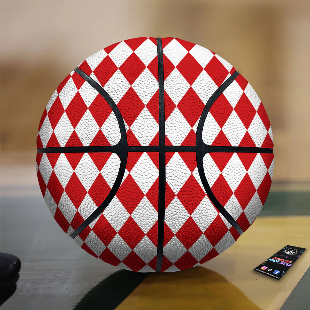 Harlequin White And Red Print Pattern Basketball