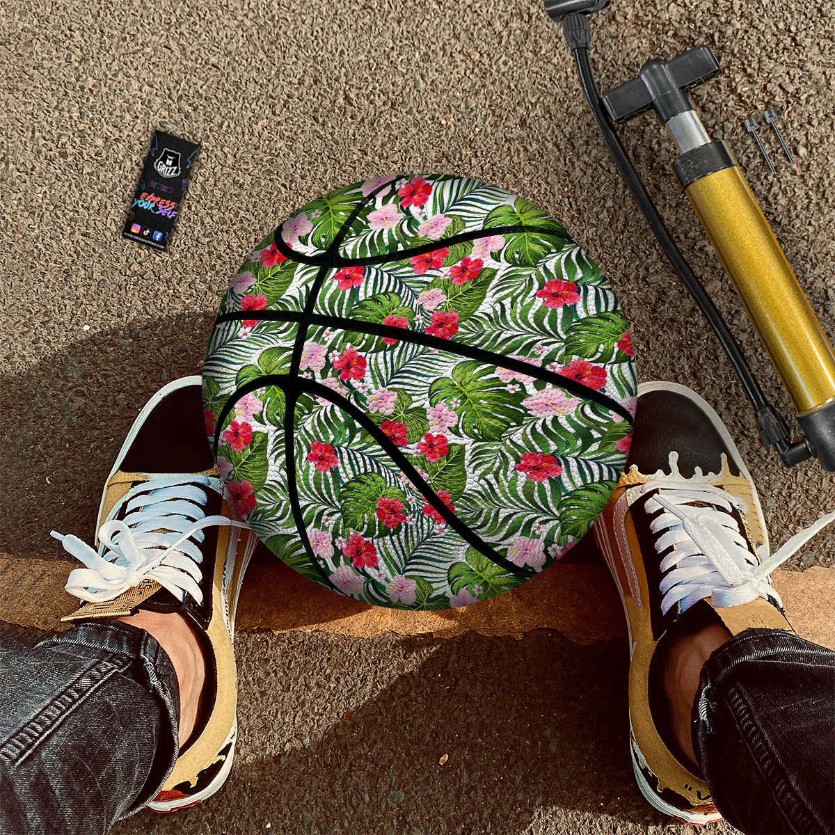 Hawaii Hibiscus Monstera Print Pattern Basketball - Image 2