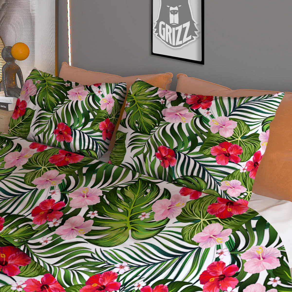Hawaii Hibiscus Monstera Print Pattern Duvet Cover Bedding Set - Image 3
