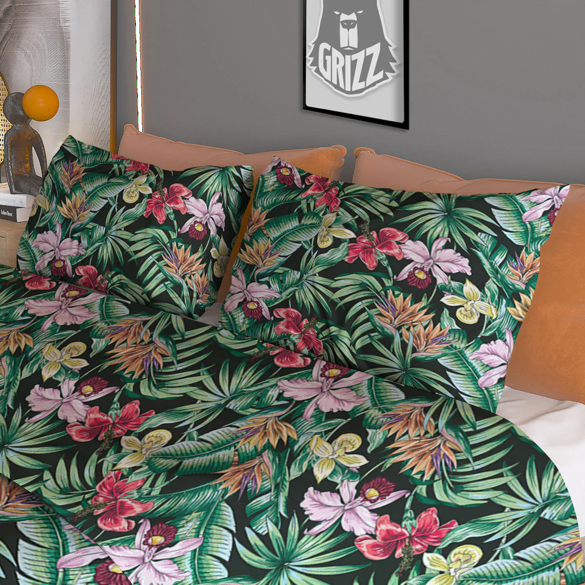 Hawaii Hibiscus Orchids Print Pattern Duvet Cover Bedding Set - Image 3