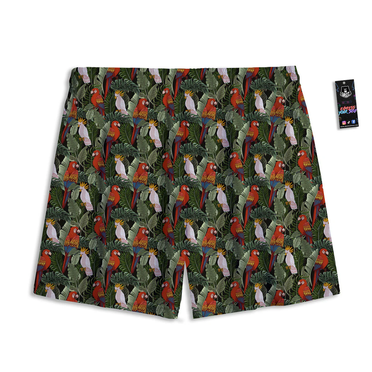 Hawaii Leaf Parrot Banana Print Pattern Mesh Shorts - Image 2