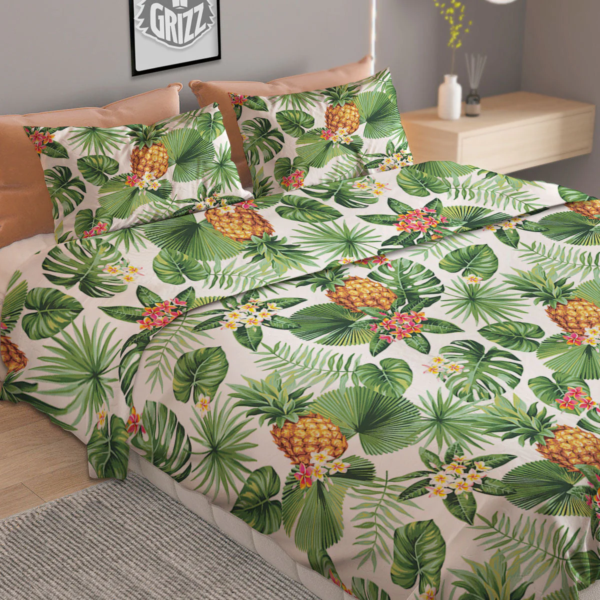 Hawaii Leaves Pineapple Print Pattern Duvet Cover Bedding Set - Image 2