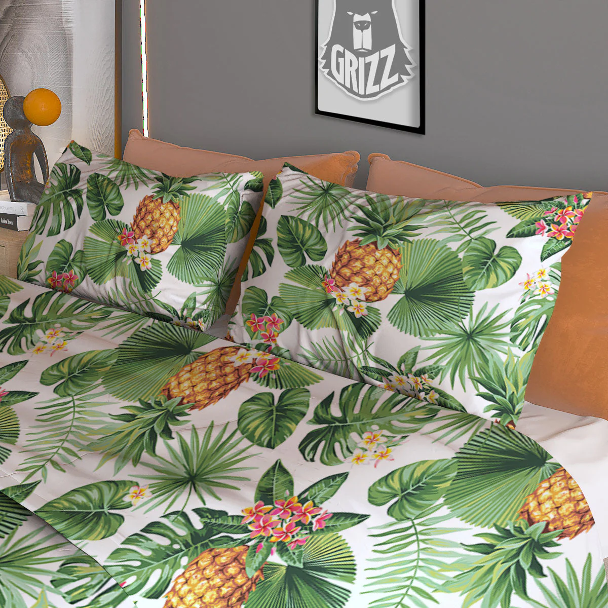 Hawaii Leaves Pineapple Print Pattern Duvet Cover Bedding Set - Image 3