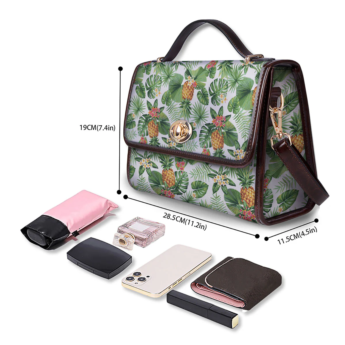 Hawaii Leaves Pineapple Print Pattern Women's Satchel Bag - Image 4