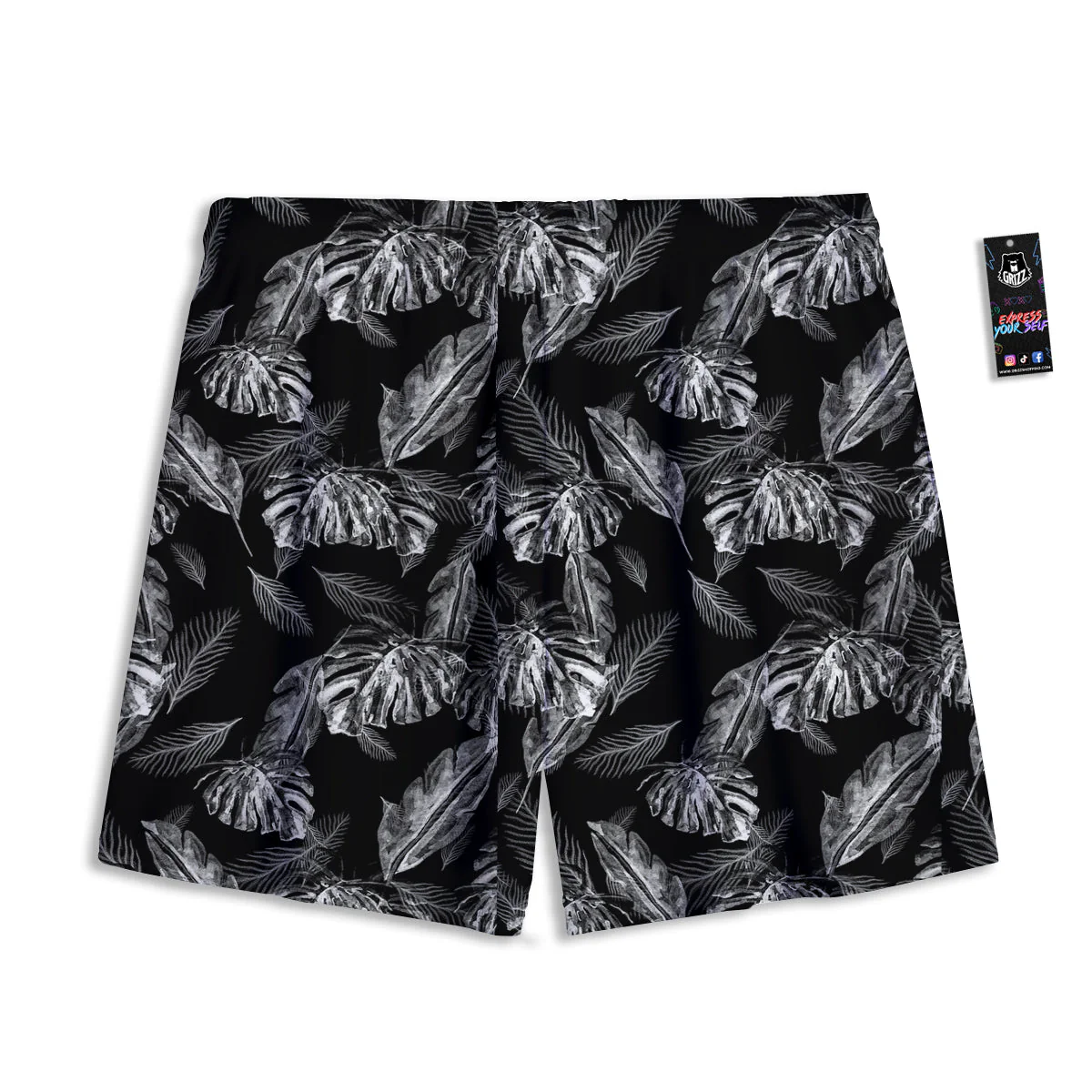 Hawaiian Black And White Print Pattern Mesh Shorts - Image 2