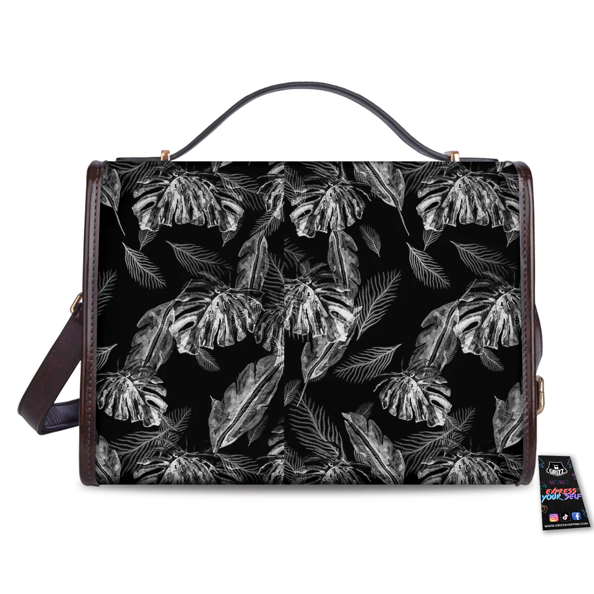 Hawaiian Black And White Print Pattern Women's Satchel Bag - Image 2