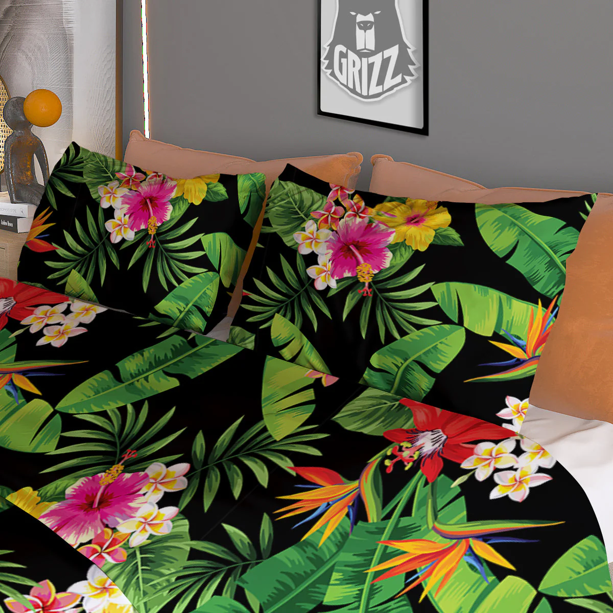 Hawaiian Flower And Tropical Leaf Print Pattern Duvet Cover Bedding Set - Image 3