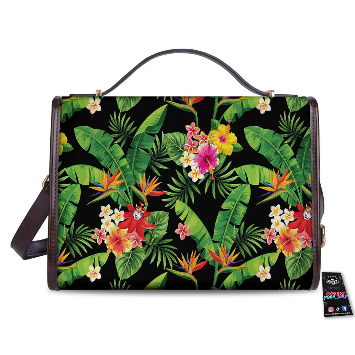 Hawaiian Flower And Tropical Leaf Print Pattern Women's Satchel Bag - Image 2