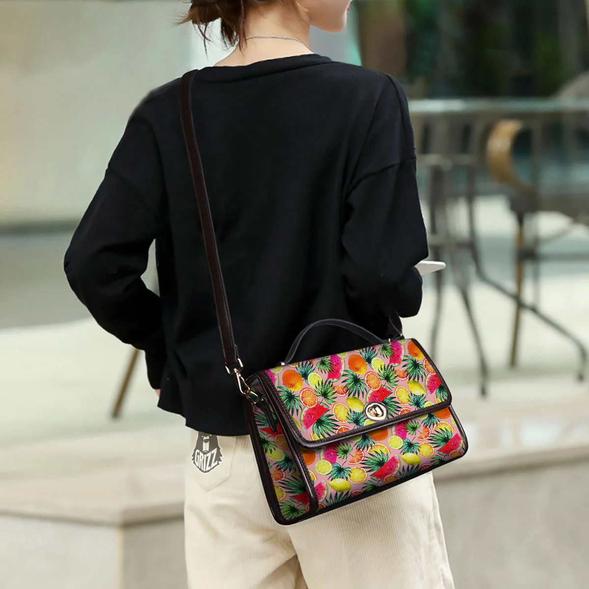 Hawaiian Fruits Pink Print Pattern Women's Satchel Bag - Image 3