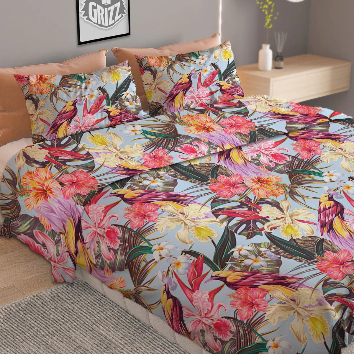 Hawaiian Pink Hibiscus Print Pattern Duvet Cover Bedding Set - Image 2