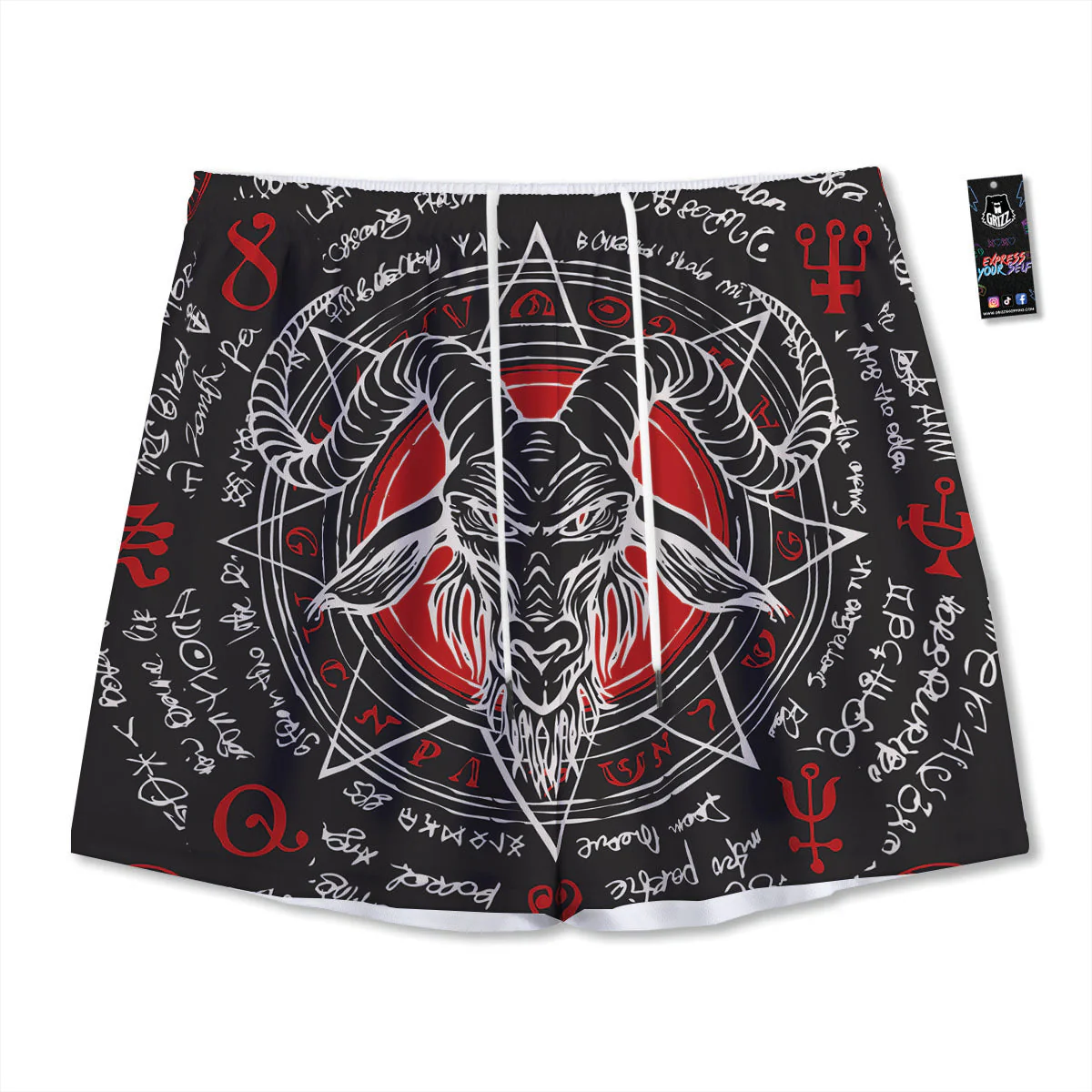 Head Of a Horned Goat Print Mesh Shorts